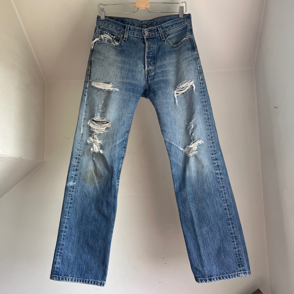 Vintage Levi's 501 Jeans Size 30 Blue Straight Leg Button Fly Distressed Faded